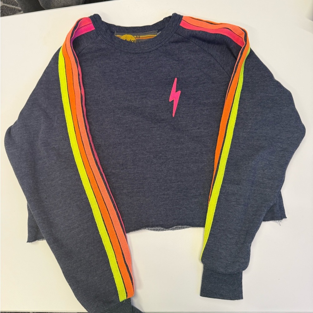 Aviator Nation Blue Hoodie with Neon Stripes